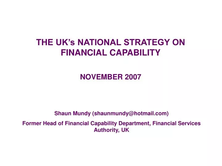 the uk s national strategy on financial capability november 2007