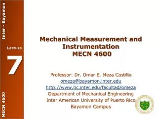 Mechanical Measurement and Instrumentation MECN 4600