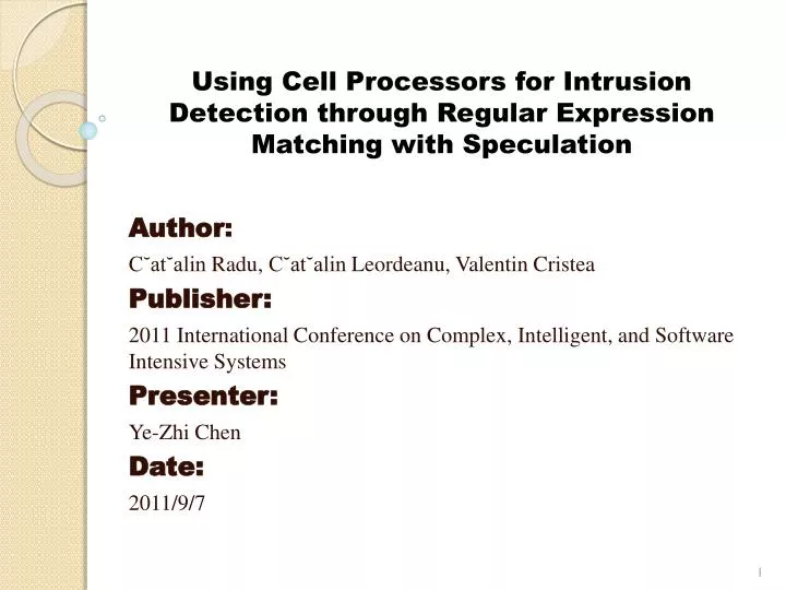 using cell processors for intrusion detection through regular expression matching with speculation