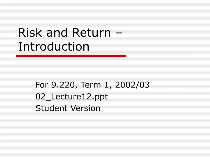 risk and return introduction
