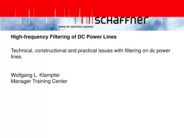 high frequency filtering of dc power lines