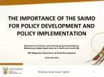 The Importance of SAIMD in Policy Development and Implementation for a Caring Society - slide 1