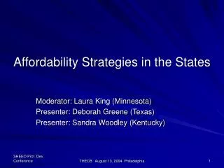 Affordability Strategies in the States