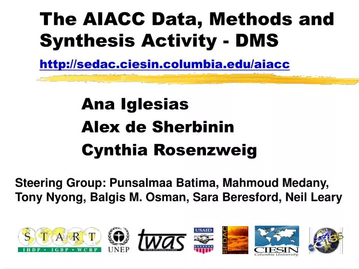 the aiacc data methods and synthesis activity dms http sedac ciesin columbia edu aiacc