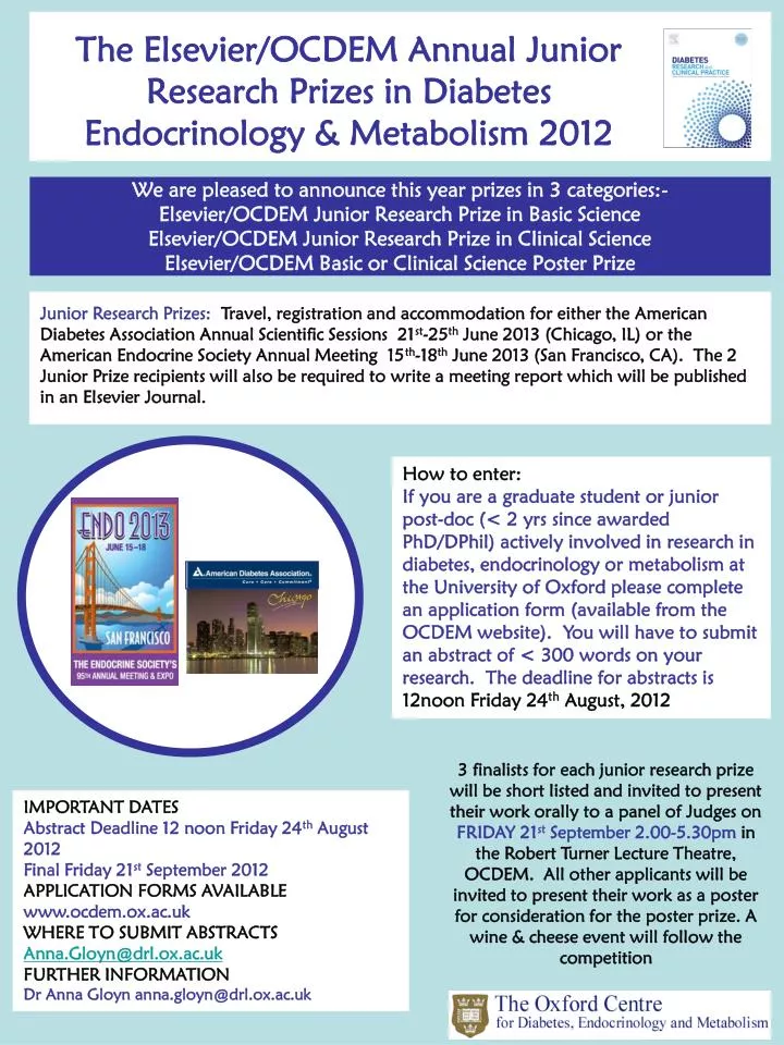 the elsevier ocdem annual junior research prizes in diabetes endocrinology metabolism 2012