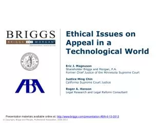 Presentation materials available online at: briggs/presentation-ABA-6-13-2013
