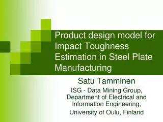 Product design model for Impact Toughness Estimation in Steel Plate Manufacturing