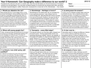 Year 9 Homework: Can Geography make a difference to our world? 2