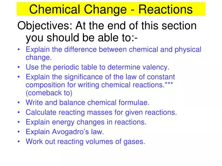 chemical change reactions