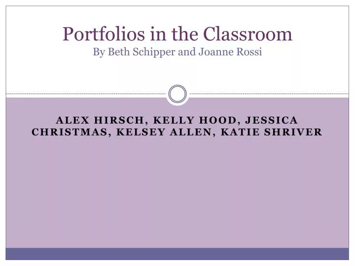 portfolios in the classroom by beth schipper and joanne rossi