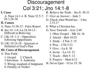 Discouragement Col 3:21; Jno 14:1-8