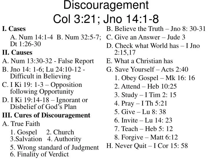 discouragement col 3 21 jno 14 1 8