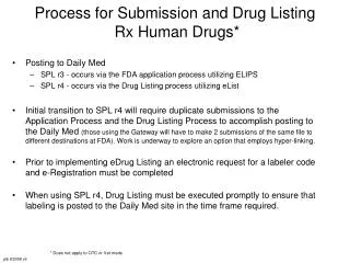Process for Submission and Drug Listing Rx Human Drugs*