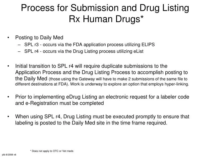 process for submission and drug listing rx human drugs