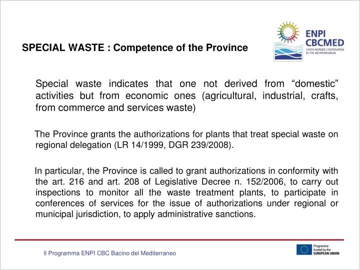special waste competence of the province