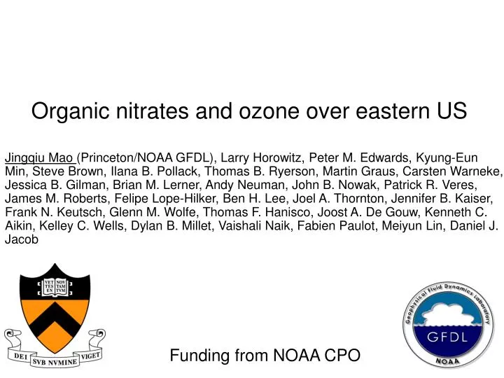 organic nitrates and ozone over eastern us