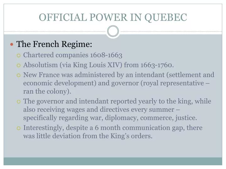 official power in quebec