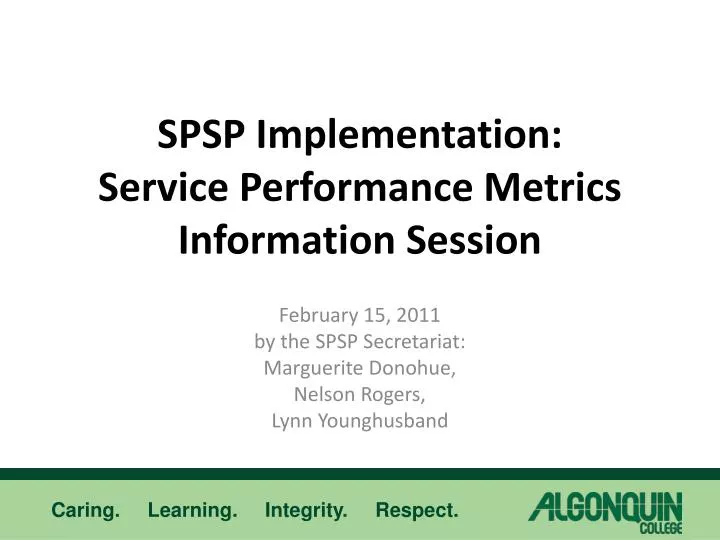 spsp implementation service performance metrics information session
