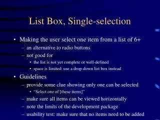 List Box, Single-selection
