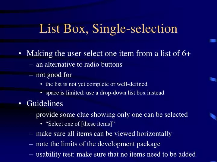 list box single selection