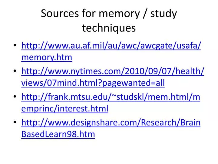sources for memory study techniques