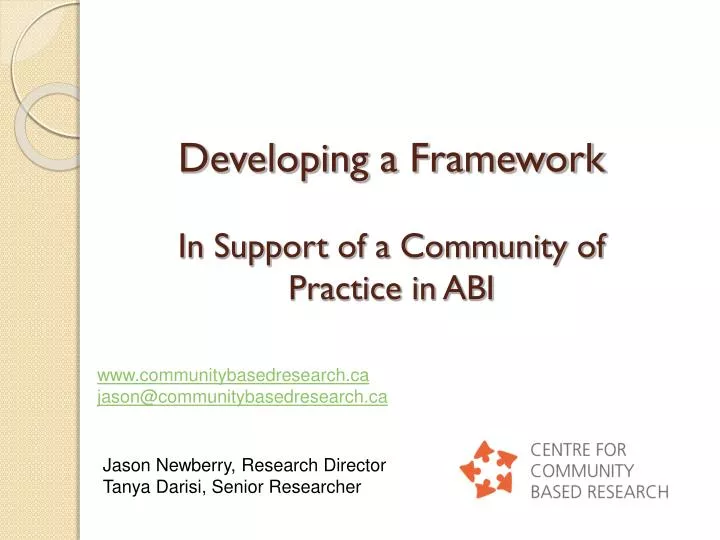 developing a framework in support of a community of practice in abi