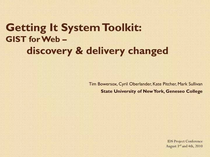 getting it system toolkit gist for web discovery delivery changed