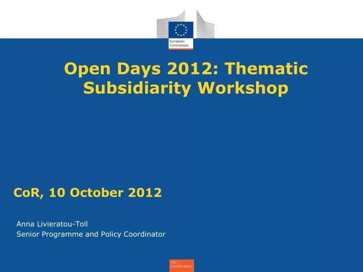 open days 2012 thematic subsidiarity workshop