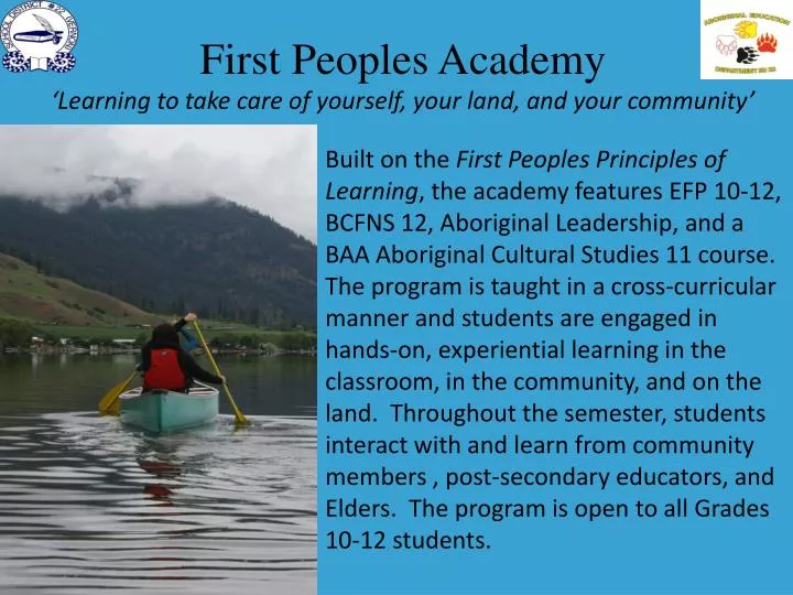 first peoples academy learning to take care of yourself your land and your community