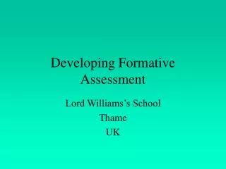 Developing Formative Assessment