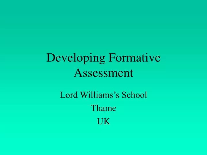 developing formative assessment