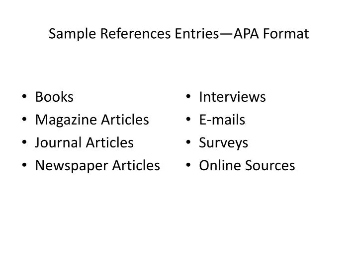 sample references entries apa format