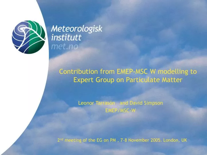 contribution from emep msc w modelling to expert group on particulate matter