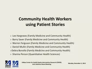 Community Health Workers using Patient Stories