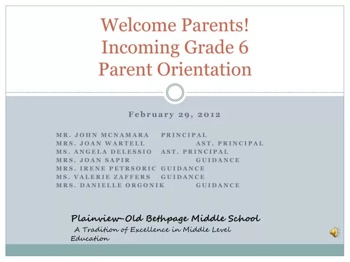 welcome parents incoming grade 6 parent orientation