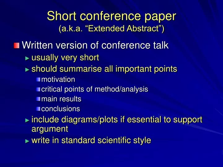 short conference paper a k a extended abstract