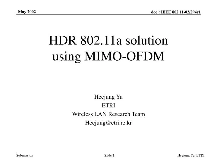 hdr 802 11a solution using mimo ofdm