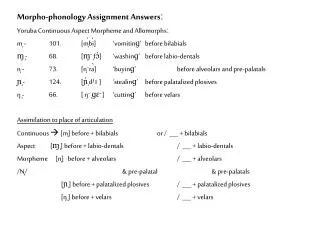 Morpho-phonology Assignment Answers? Yoruba Continuous Aspect Morpheme and Allomorphs?