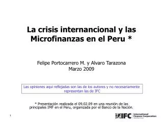 Felipe Portocarrero M. y Alvaro Tarazona Marzo 2009