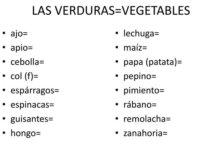 las verduras vegetables