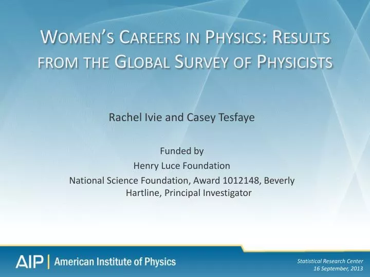 women s careers in physics results from the global survey of physicists
