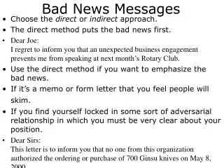 Bad News Messages