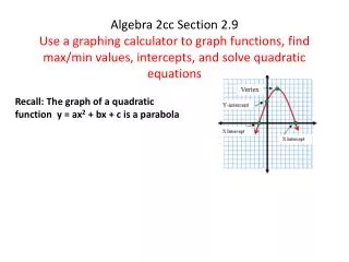 Recall: The graph of a quadratic function y = ax 2 + bx + c is a parabola