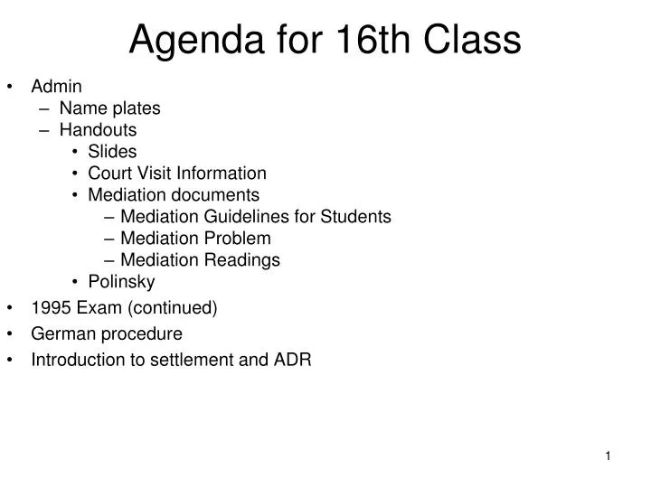 agenda for 16th class