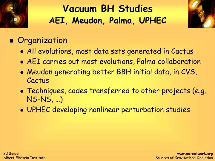 vacuum bh studies aei meudon palma uphec