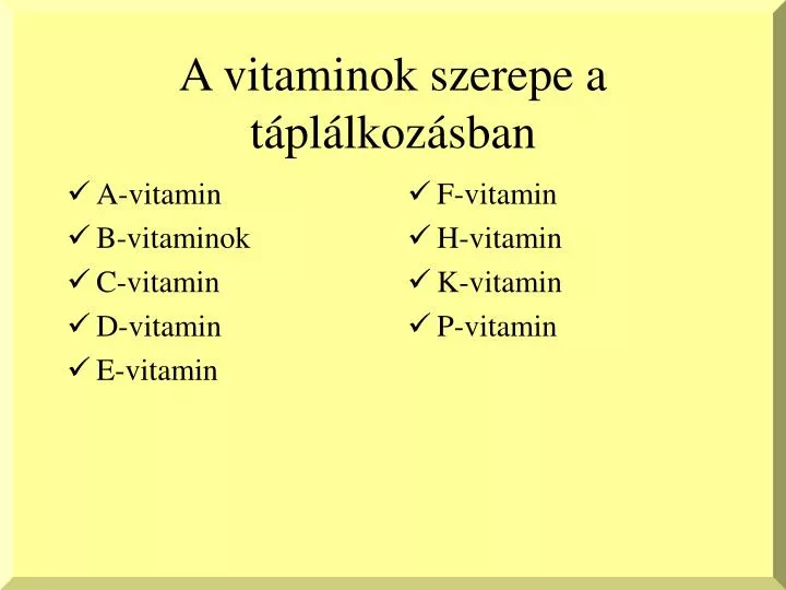 a vitaminok szerepe a t pl lkoz sban