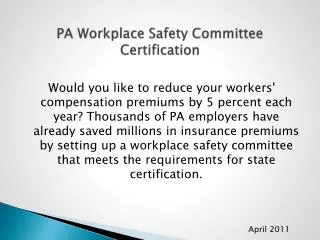 PA Workplace Safety Committee Certification