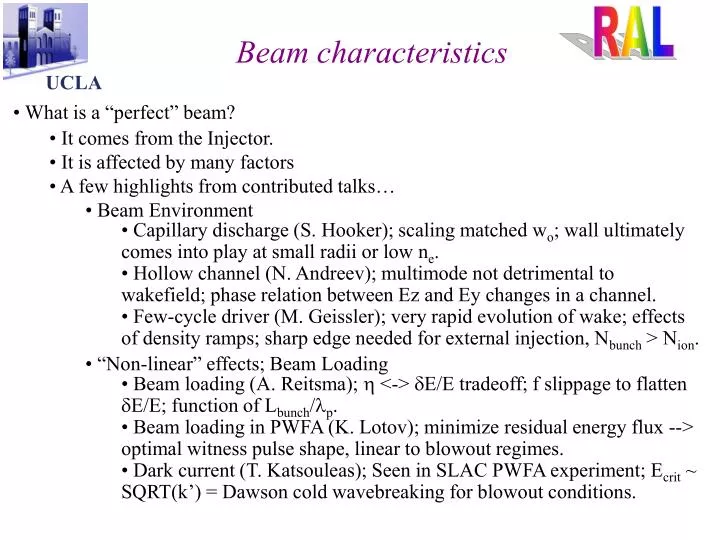 beam characteristics