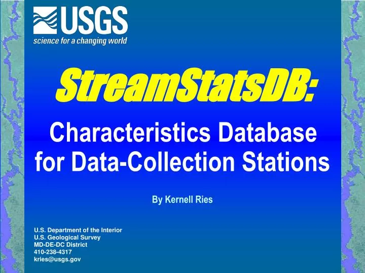 streamstatsdb characteristics database for data collection stations