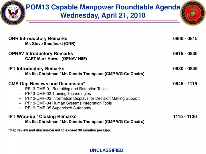 pom13 capable manpower roundtable agenda wednesday april 21 2010
